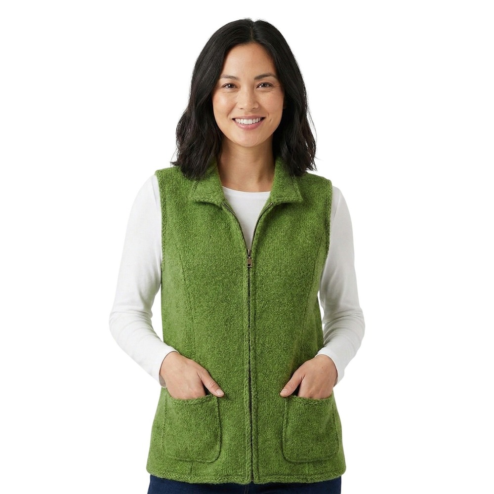 Lisa International‎ Green Boiled Wool Zip Front Vest Women's XL Casual Outdoors